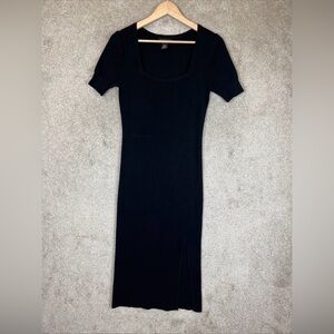 Rachel Zoe Sweater Dress Womens Small Black Short Sleeve Midi Front Slit- 3139*